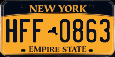 NY license plate HFF0863
