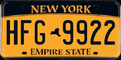 NY license plate HFG9922
