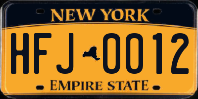 NY license plate HFJ0012