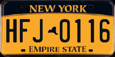 NY license plate HFJ0116