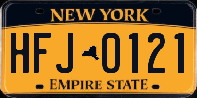 NY license plate HFJ0121