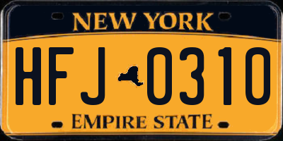 NY license plate HFJ0310