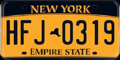 NY license plate HFJ0319