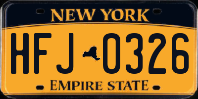 NY license plate HFJ0326