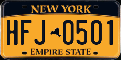 NY license plate HFJ0501
