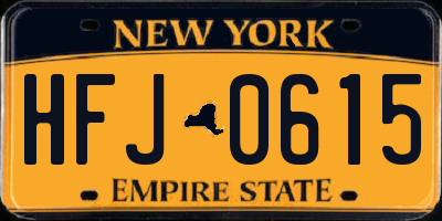 NY license plate HFJ0615