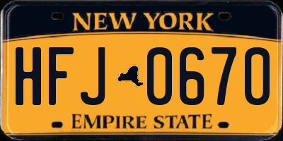 NY license plate HFJ0670