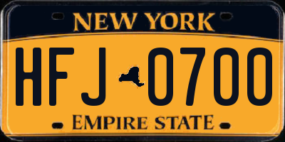 NY license plate HFJ0700