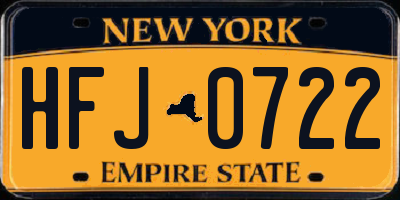 NY license plate HFJ0722