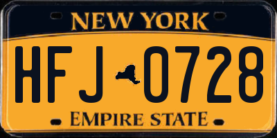 NY license plate HFJ0728