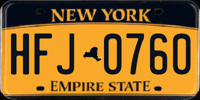 NY license plate HFJ0760
