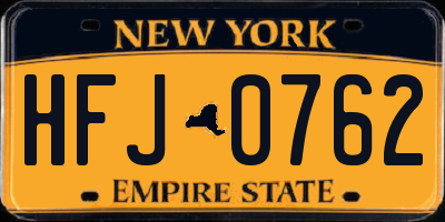 NY license plate HFJ0762