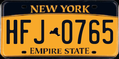 NY license plate HFJ0765