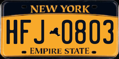 NY license plate HFJ0803