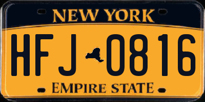 NY license plate HFJ0816
