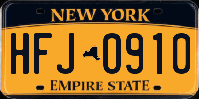 NY license plate HFJ0910