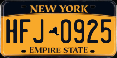 NY license plate HFJ0925