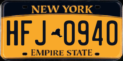 NY license plate HFJ0940