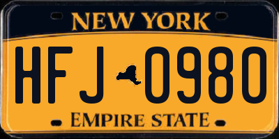 NY license plate HFJ0980