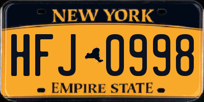 NY license plate HFJ0998