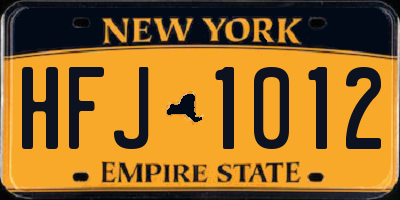 NY license plate HFJ1012