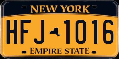 NY license plate HFJ1016