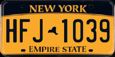 NY license plate HFJ1039