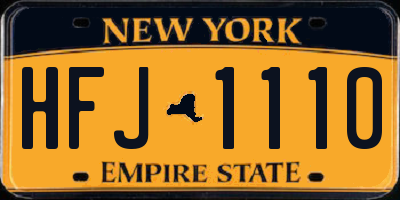 NY license plate HFJ1110