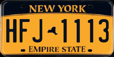 NY license plate HFJ1113