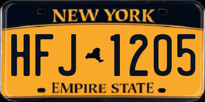 NY license plate HFJ1205