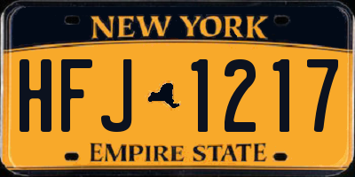 NY license plate HFJ1217