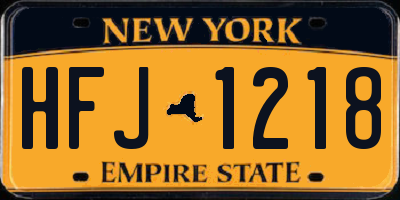 NY license plate HFJ1218