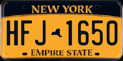 NY license plate HFJ1650