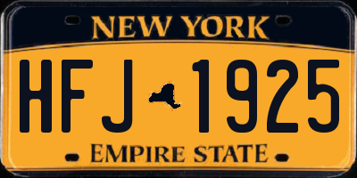 NY license plate HFJ1925