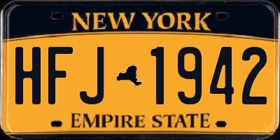 NY license plate HFJ1942