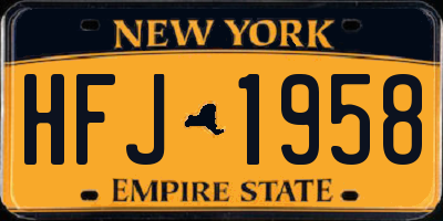 NY license plate HFJ1958