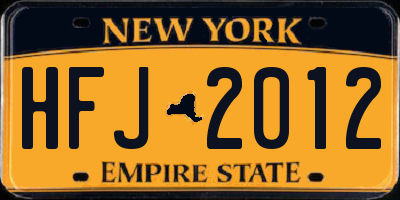 NY license plate HFJ2012