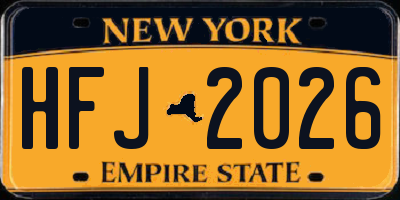 NY license plate HFJ2026