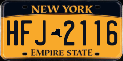 NY license plate HFJ2116