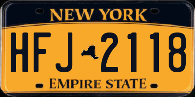 NY license plate HFJ2118