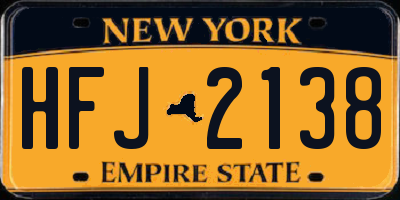 NY license plate HFJ2138