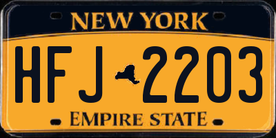 NY license plate HFJ2203