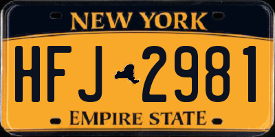 NY license plate HFJ2981