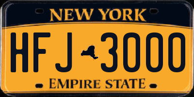 NY license plate HFJ3000