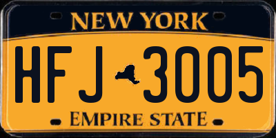 NY license plate HFJ3005