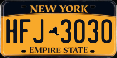 NY license plate HFJ3030