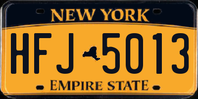 NY license plate HFJ5013