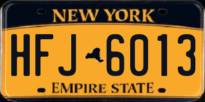 NY license plate HFJ6013