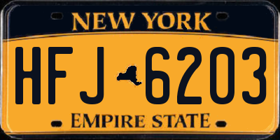 NY license plate HFJ6203