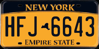 NY license plate HFJ6643